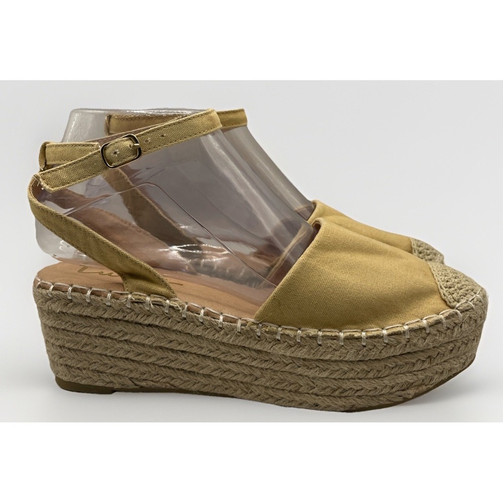 Lulus Janelle Platform Marigold Canvas Espadrille Sandals Women's Size 8